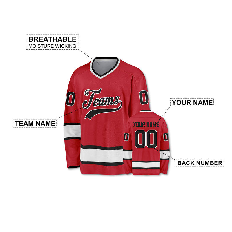 Custom Red Black-White Authentic Hockey Jersey1