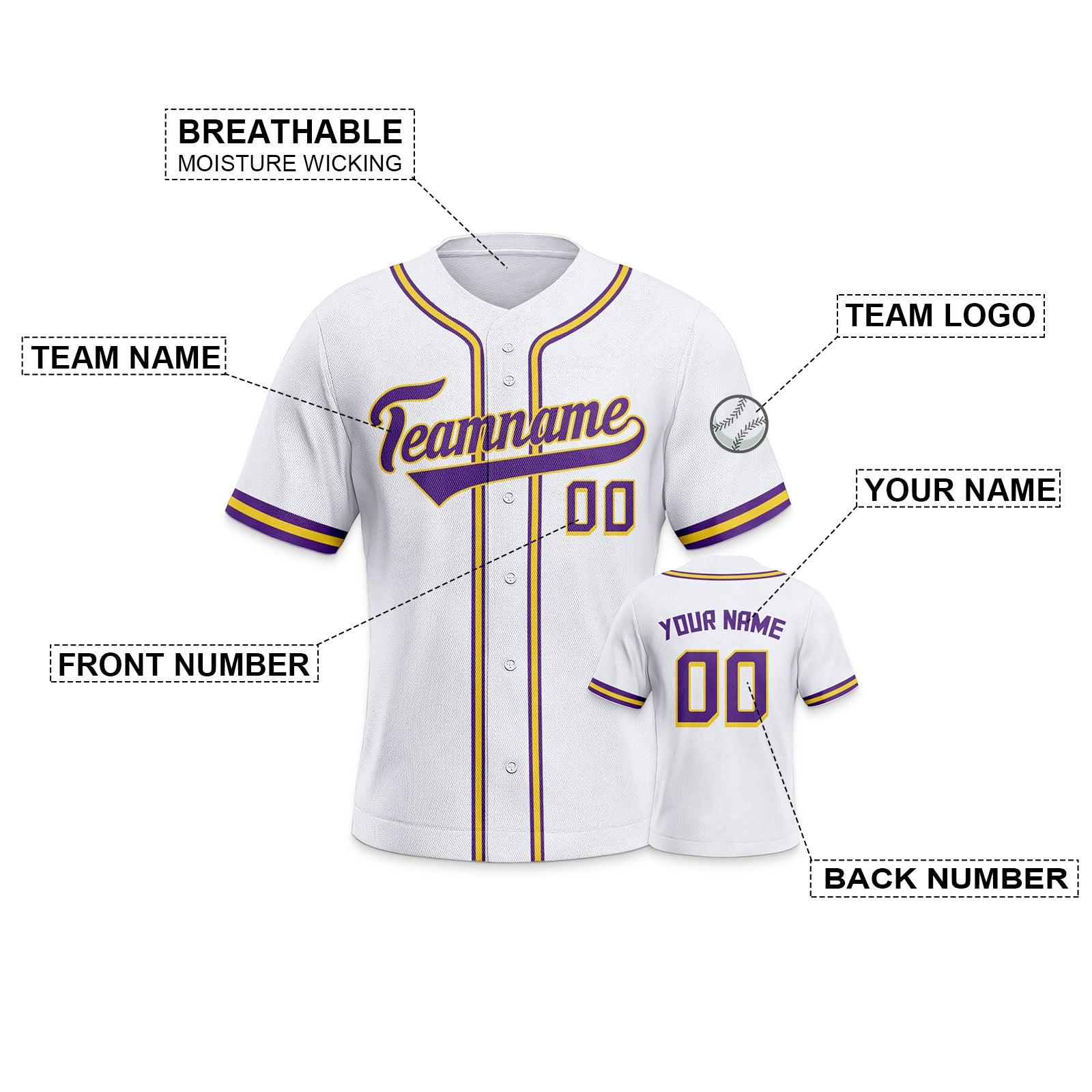 Custom White Purple-Gold Authentic Classic Baseball Jersey