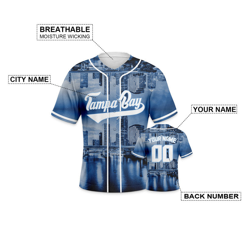 Custom 3D Night View Navy Light Blue-White Authentic Baseball Silhouette Jersey