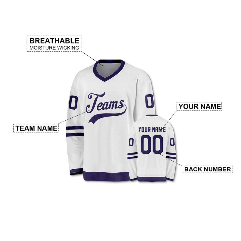 Custom White Purple Authentic Hockey Jersey