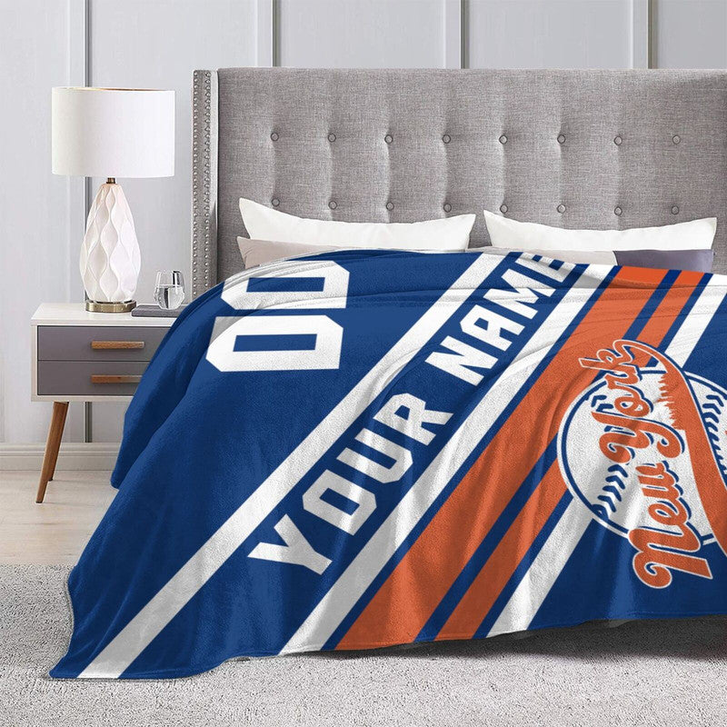 Custom Baseball New York   Fleece Throw Blanket With Name Number for Fans Gifts