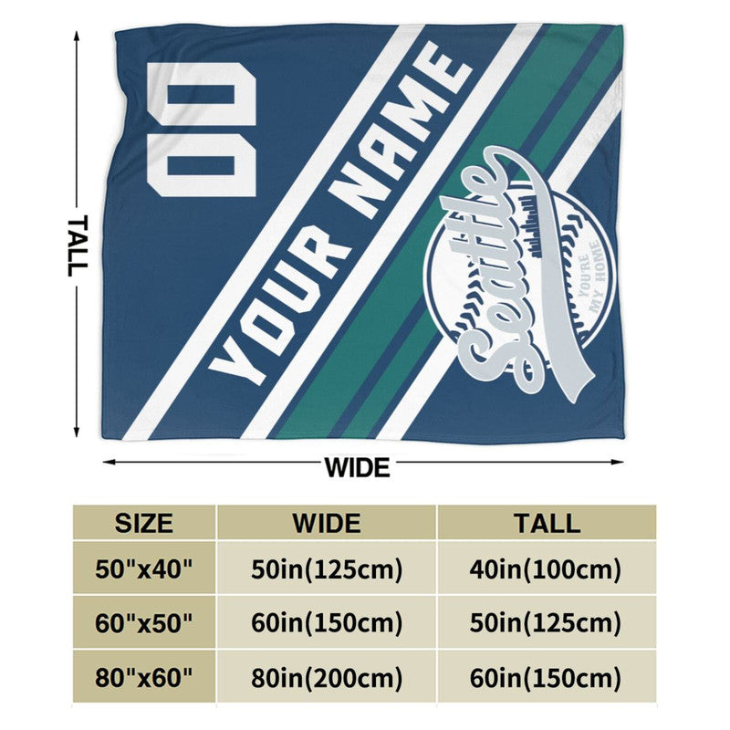Custom Baseball Seattle  Fleece Throw Blanket With Name Number for Fans Gifts