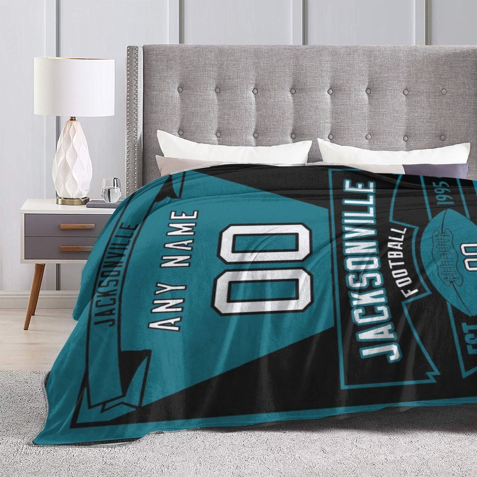 Custom Football City Jacksonville Fleece Throw Blanket With Name Number for Fans Gifts