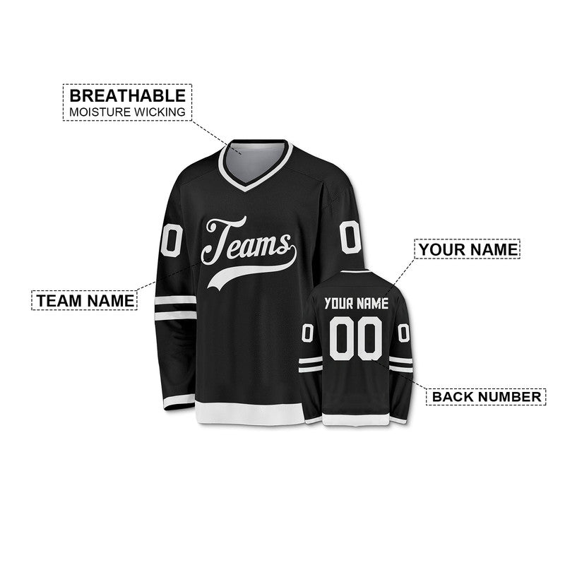 Custom Black White Authentic Hockey Jersey2