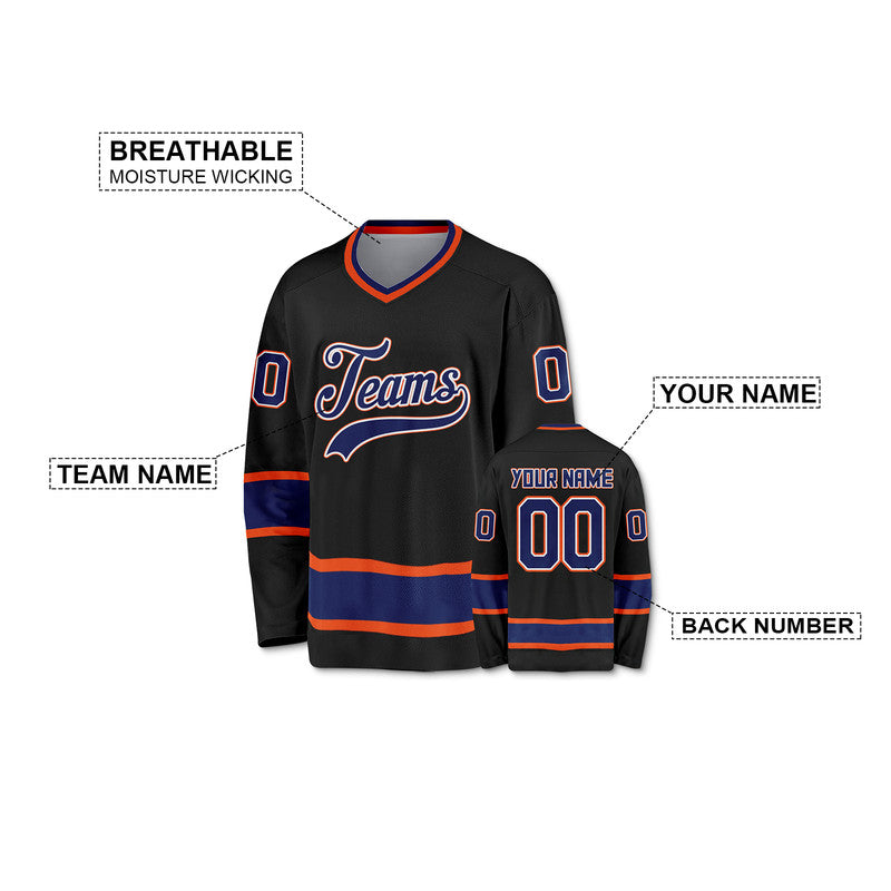 Custom Black Royal-Orange Authentic Hockey Jersey