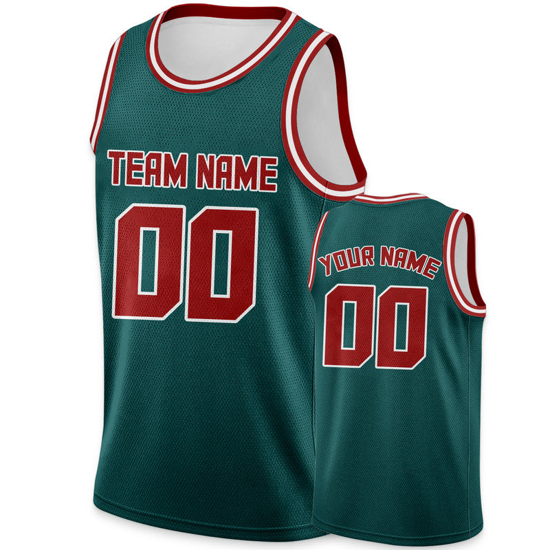 Custom Aqua Red Round Neck Rib-Knit Basketball Jersey