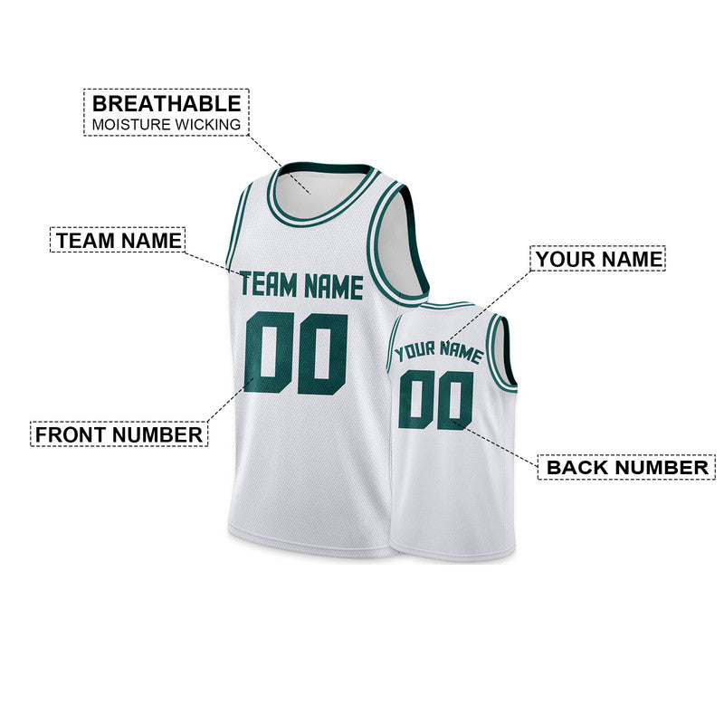Custom White Aqua Round Neck Rib-Knit Basketball Jersey
