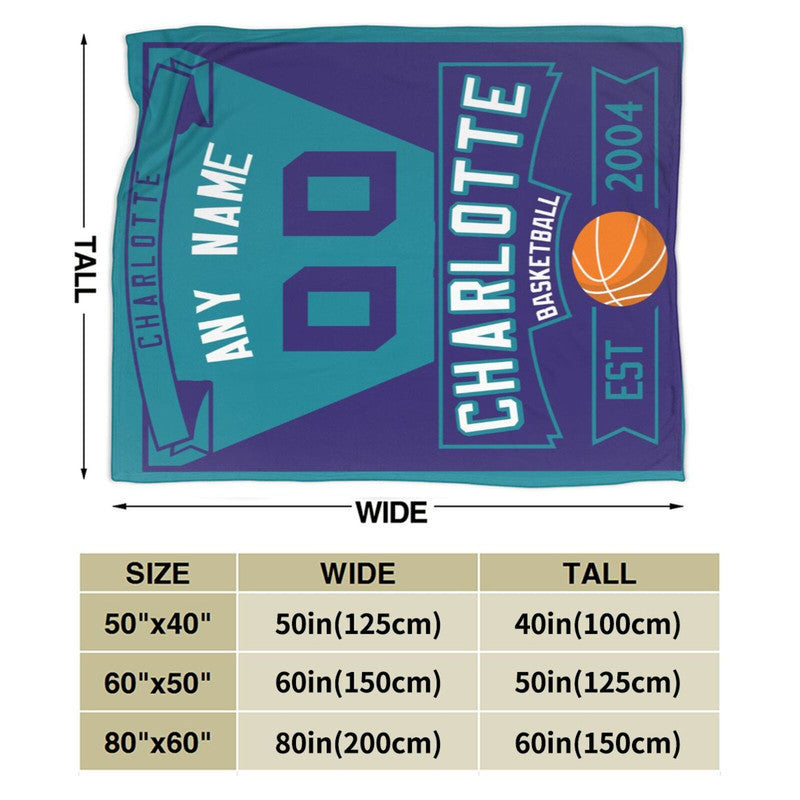 Custom Basketball Charlotte     Fleece Throw Blanket With Name Number for Fans Gifts
