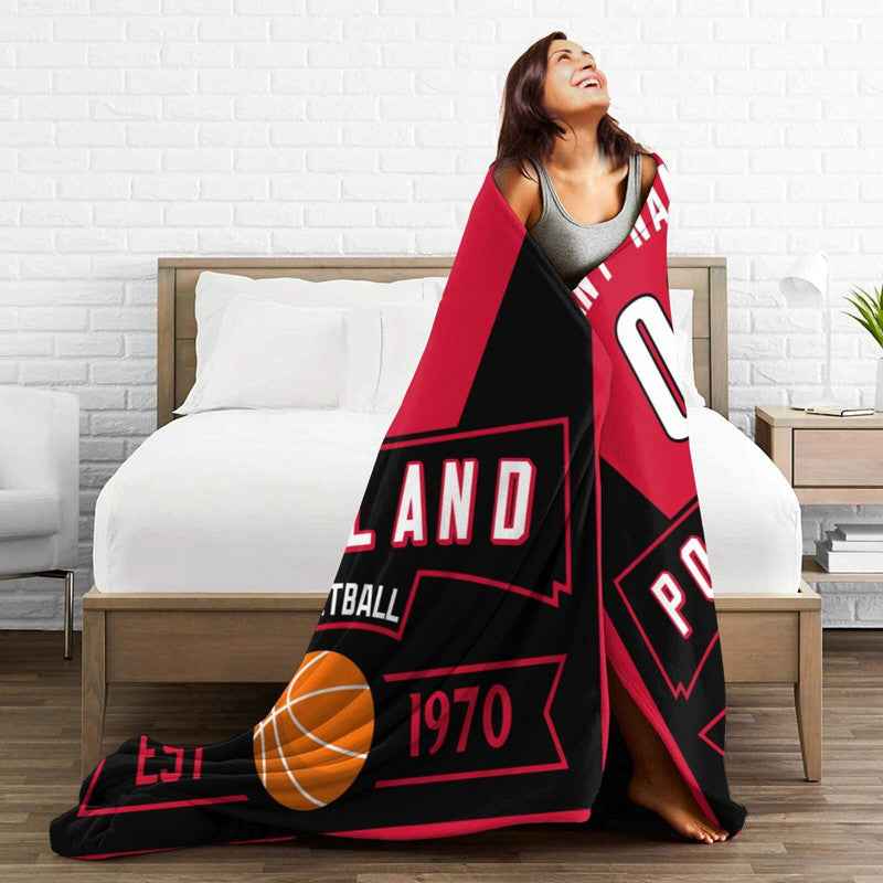 Custom Basketball Portland   Fleece Throw Blanket With Name Number for Fans Gifts