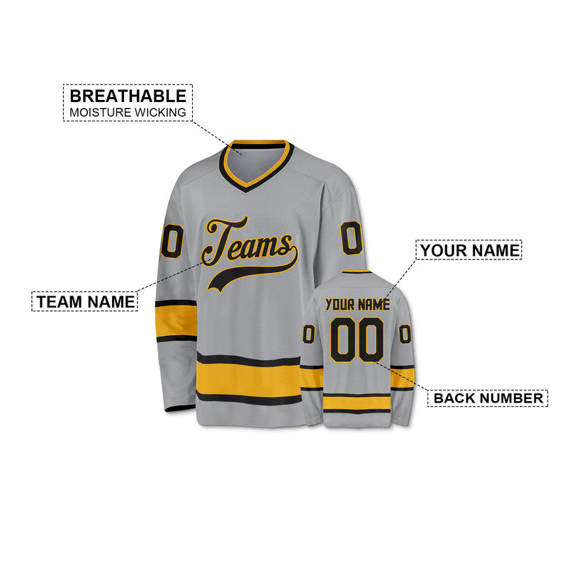 Custom Gray Black-Gold Authentic Hockey Jersey