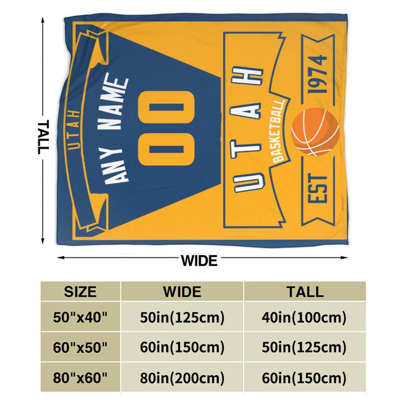 Custom Basketball Utah  Fleece Throw Blanket With Name Number for Fans Gifts