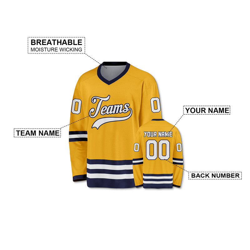 Custom Gold White-Black Authentic Hockey Jersey