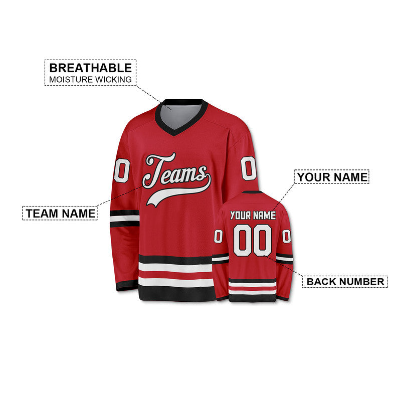 Custom Red White-Black Authentic Hockey Jersey
