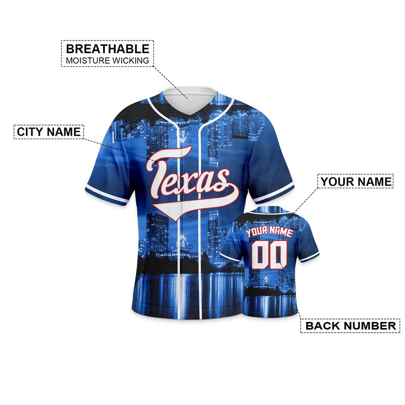 Custom 3D Night View Royal Red-White Authentic Baseball Silhouette Jersey