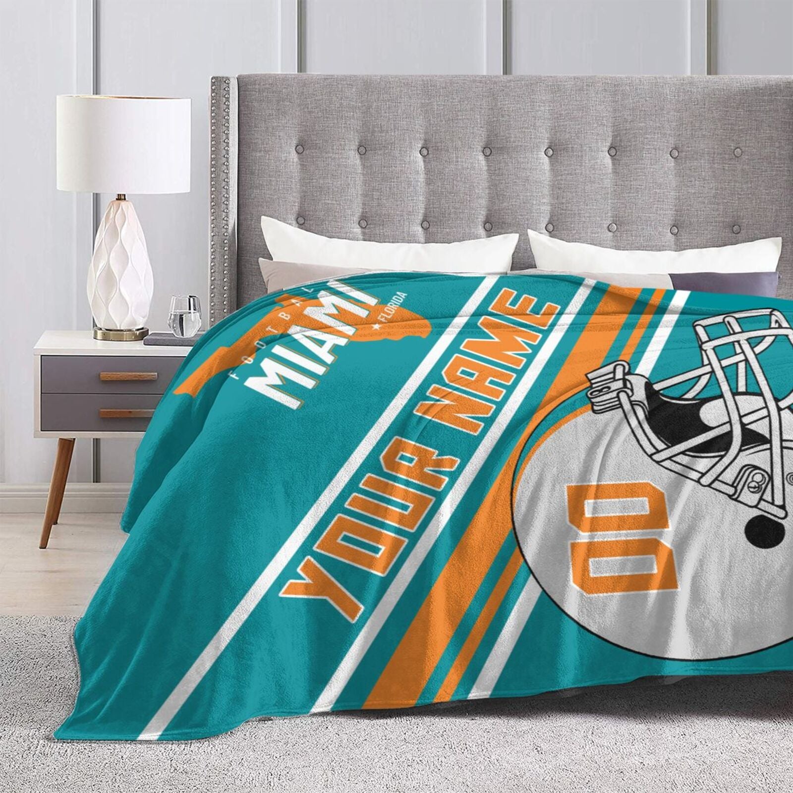 Custom Football City Map Miami Fleece Throw Blanket Name Number for Fans Gifts1