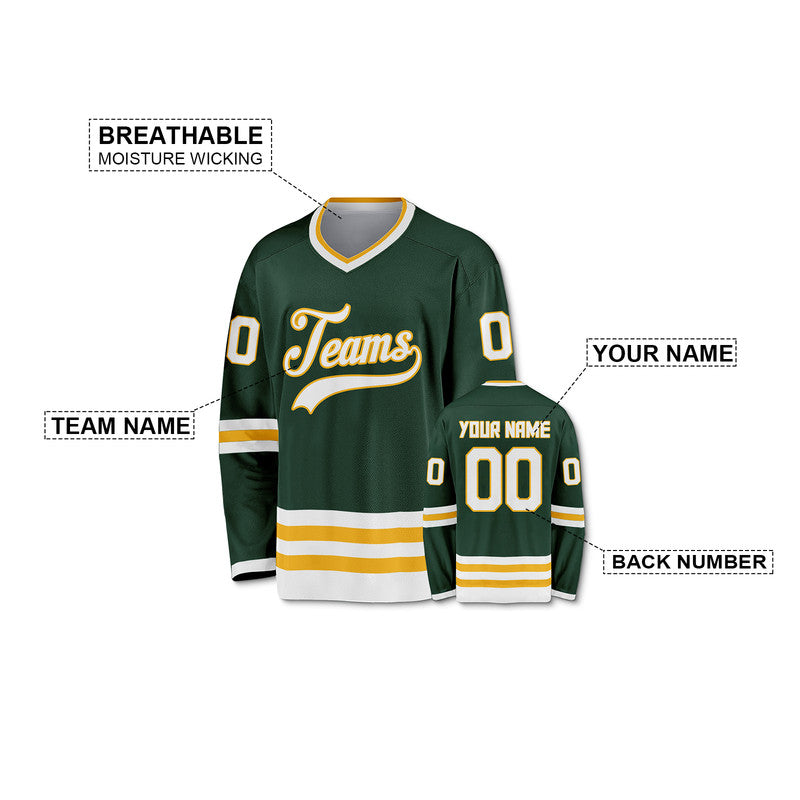 Custom Green White-Gold Authentic Hockey Jersey