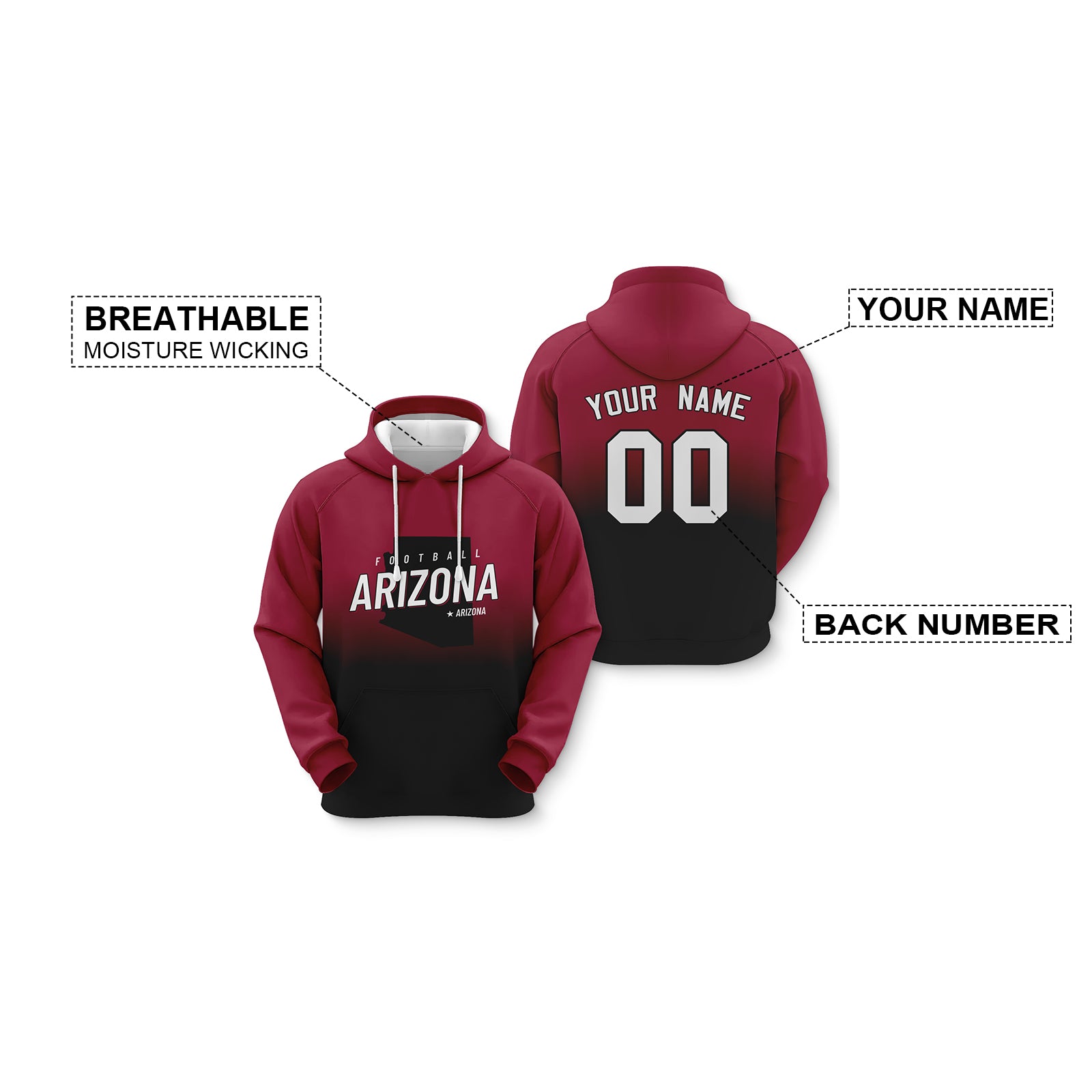 Custom Sports Pullover Sweatshirt City Arizona Map Split Fashion Football Hoodie