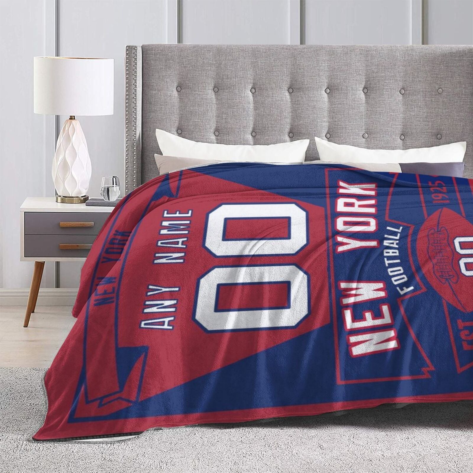 Custom Football City New York Fleece Throw Blanket With Name Number for Fans Gifts