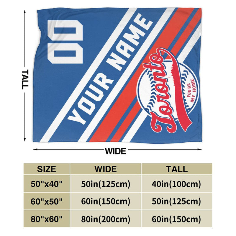 Custom Baseball Toronto  Fleece Throw Blanket With Name Number for Fans Gifts