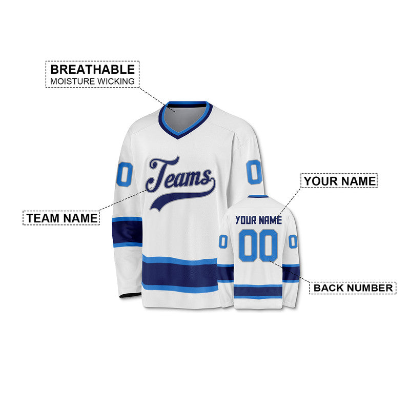 Custom White Royal-Powder Blue Authentic Hockey Jersey