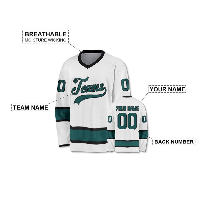 Custom White Aqua-Black Authentic Hockey Jersey
