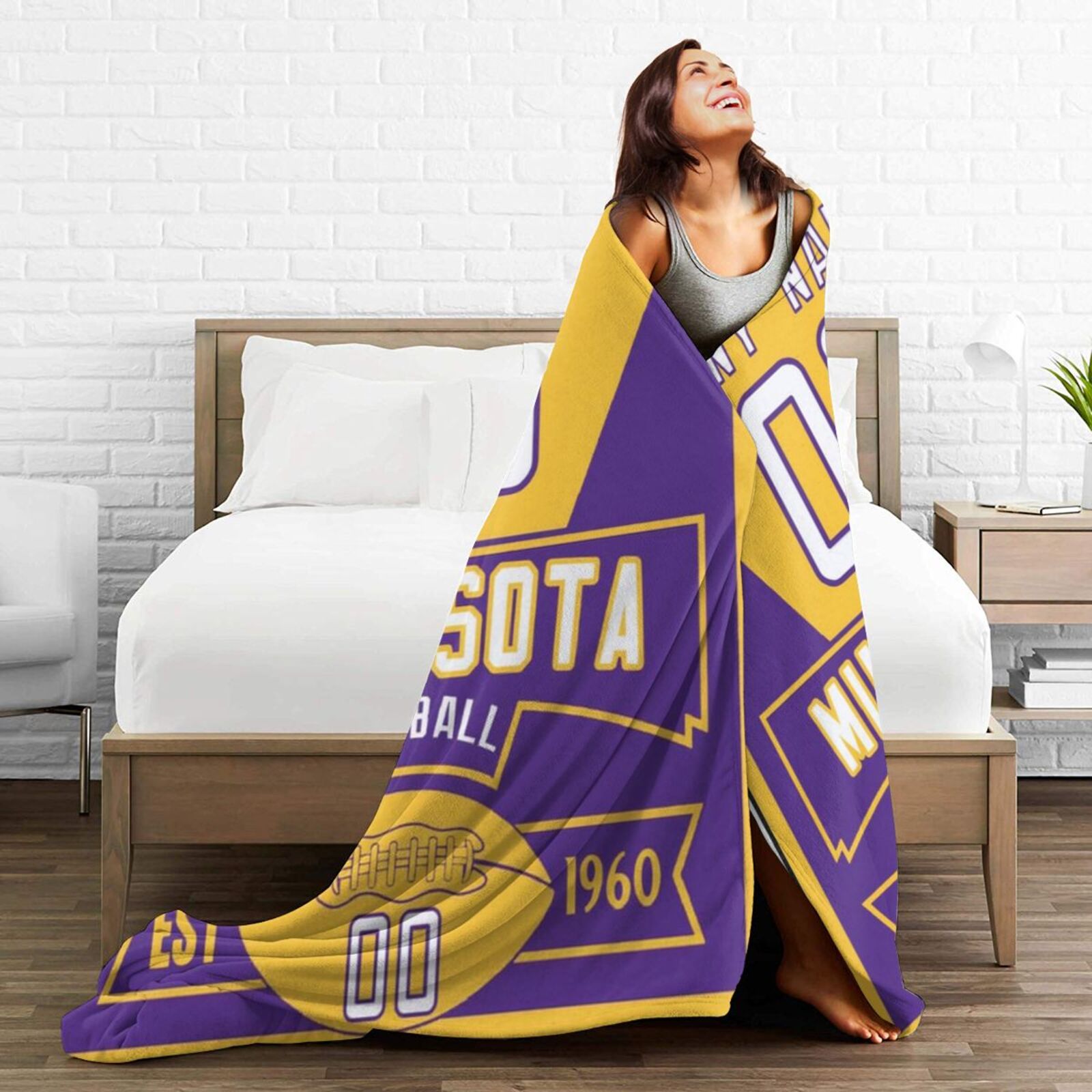 Custom Football City Minnesota Fleece Throw Blanket With Name Number for Fans Gifts