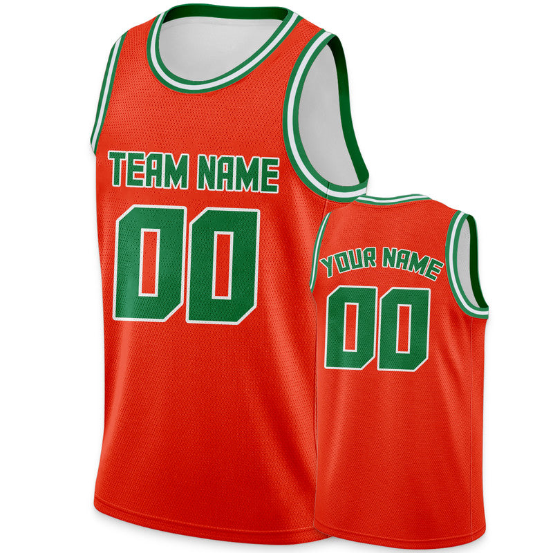 Custom Orange Green Round Neck Rib-Knit Basketball Jersey