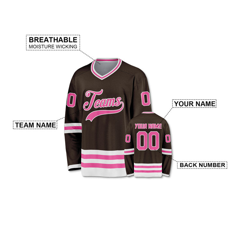 Custom Brown Pink-White Authentic Hockey Jersey