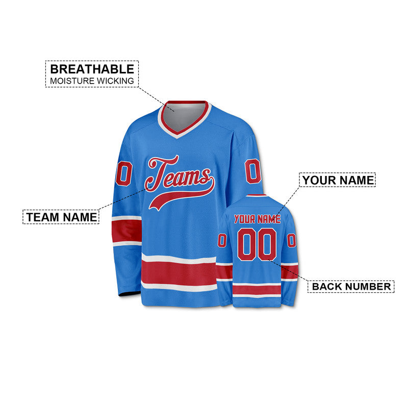 Custom Powder Blue Red-White Authentic Hockey Jersey