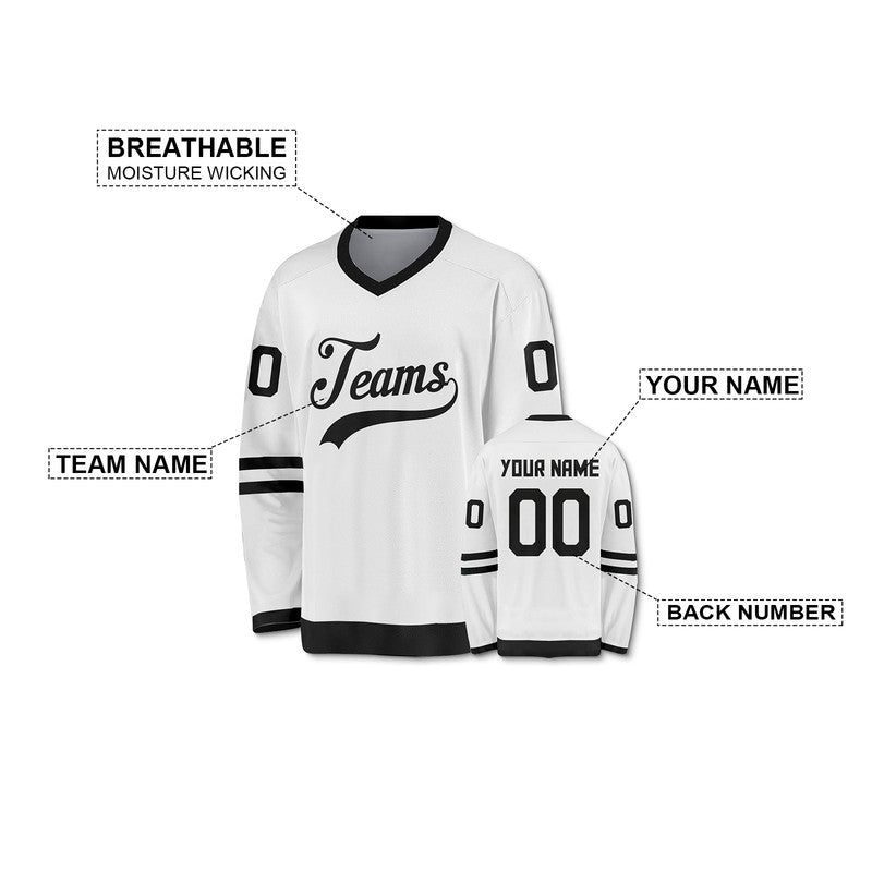 Custom White Black Authentic Hockey Jersey