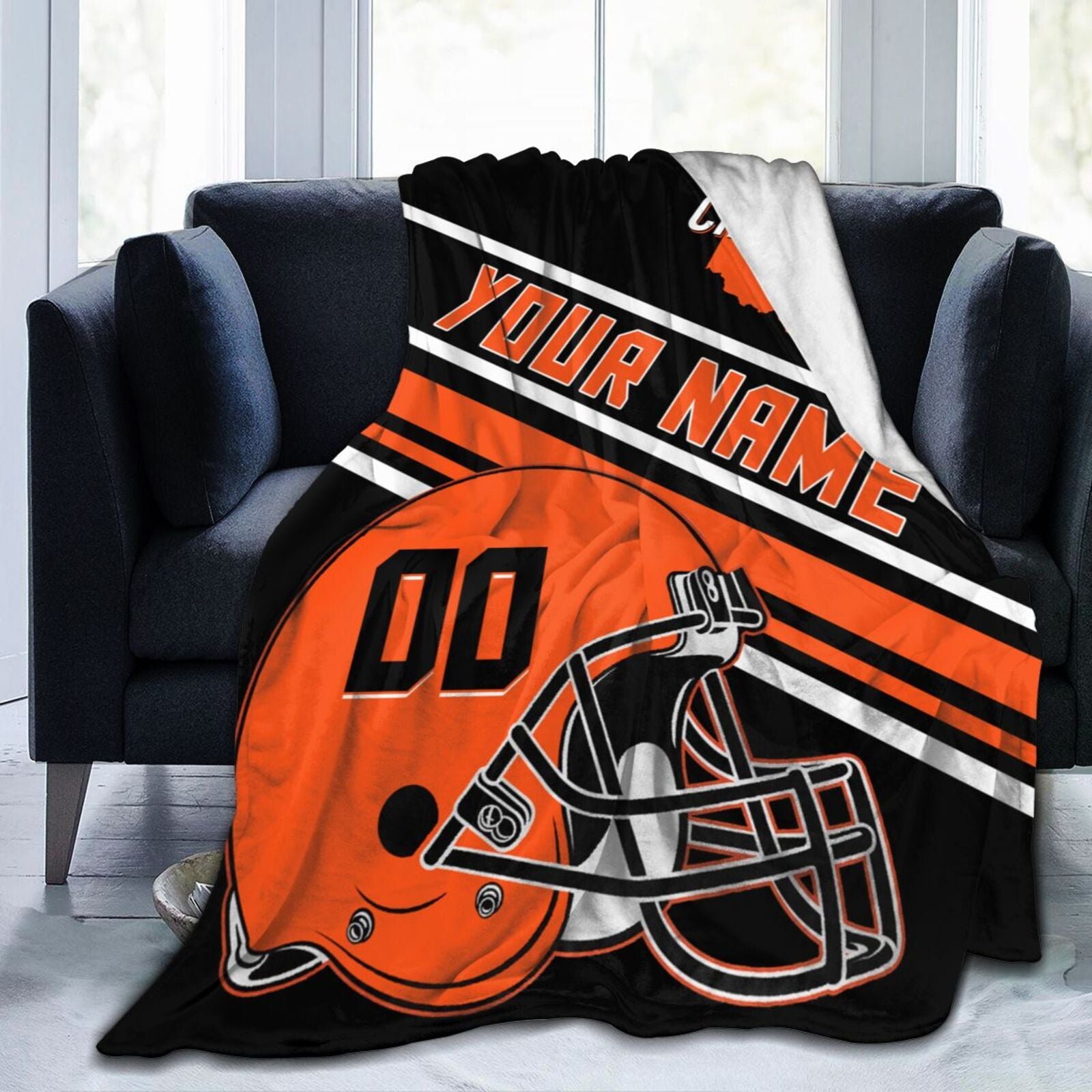 Custom Football City Map Cincinnati Fleece Throw Blanket Name Number for Fans Gifts