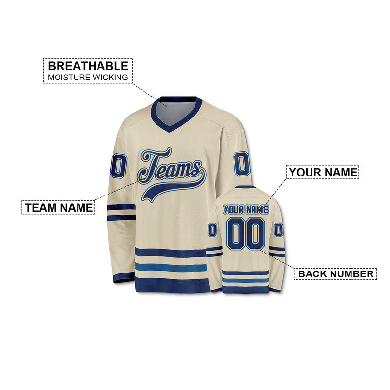 Custom Cream Navy Authentic Hockey Jersey