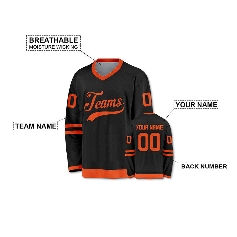 Custom Black Orange Authentic Hockey Jersey