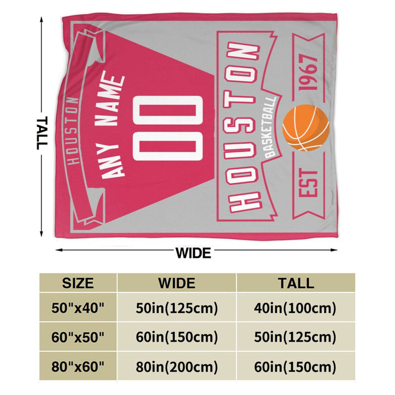 Custom Basketball Houston  Fleece Throw Blanket With Name Number for Fans Gifts