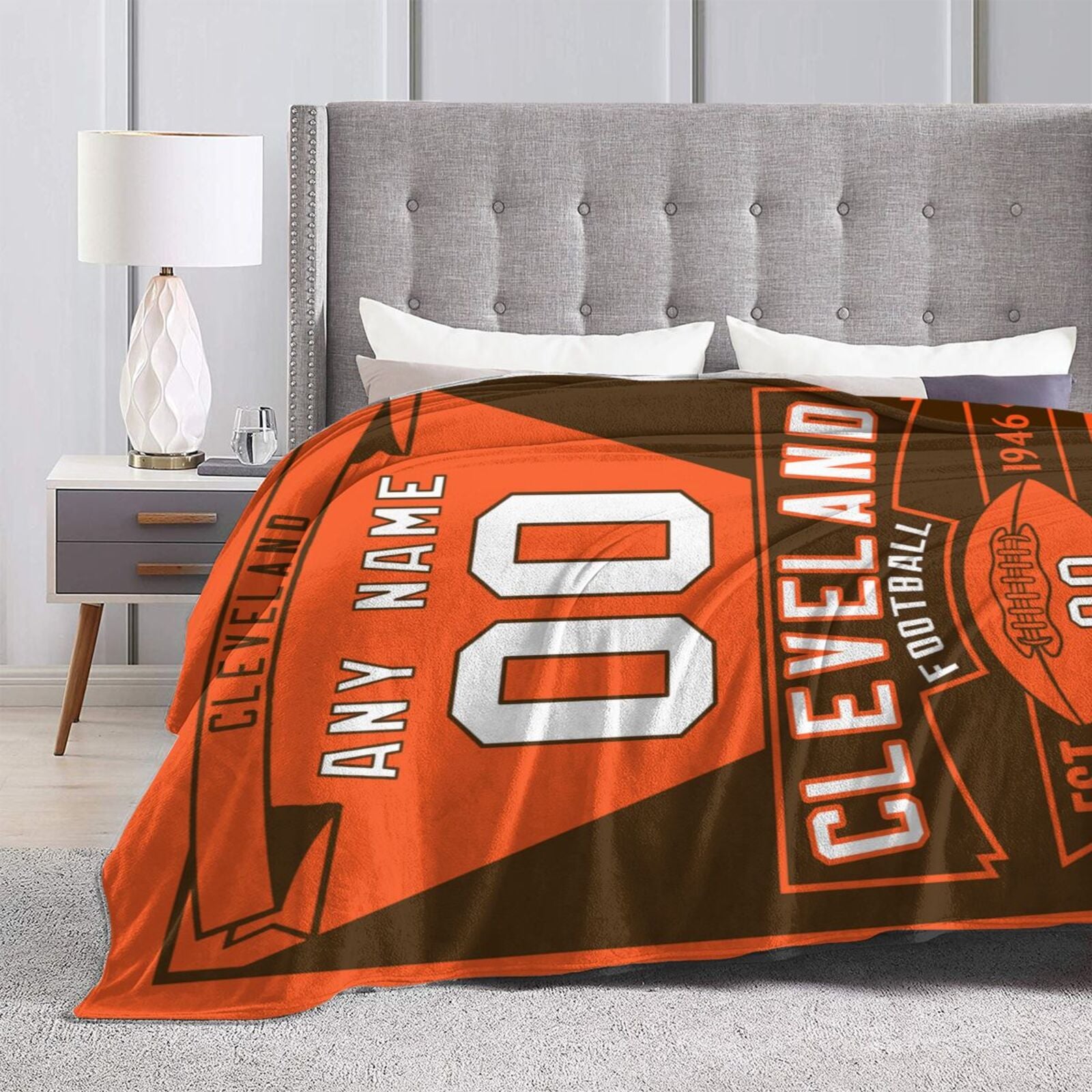 Custom Football City Cleveland Fleece Throw Blanket With Name Number for Fans Gifts