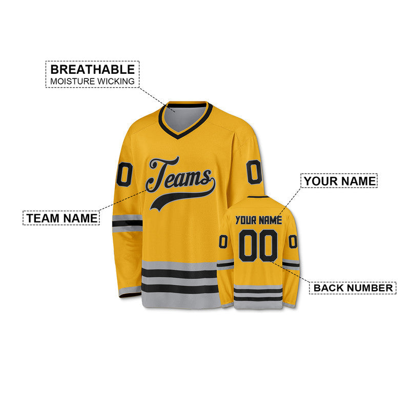 Custom Gold Black-Gray Authentic Hockey Jersey