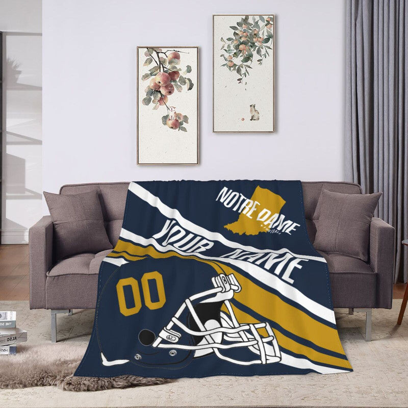 Custom Football Notre Dame Fleece Throw Blanket With Name Number for Fans Gifts