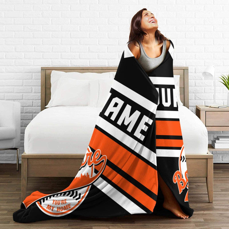 Custom Baseball Baltimore  Fleece Throw Blanket With Name Number for Fans Gifts