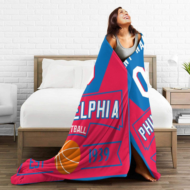 Custom Basketball Philadelphia  Fleece Throw Blanket With Name Number for Fans Gifts