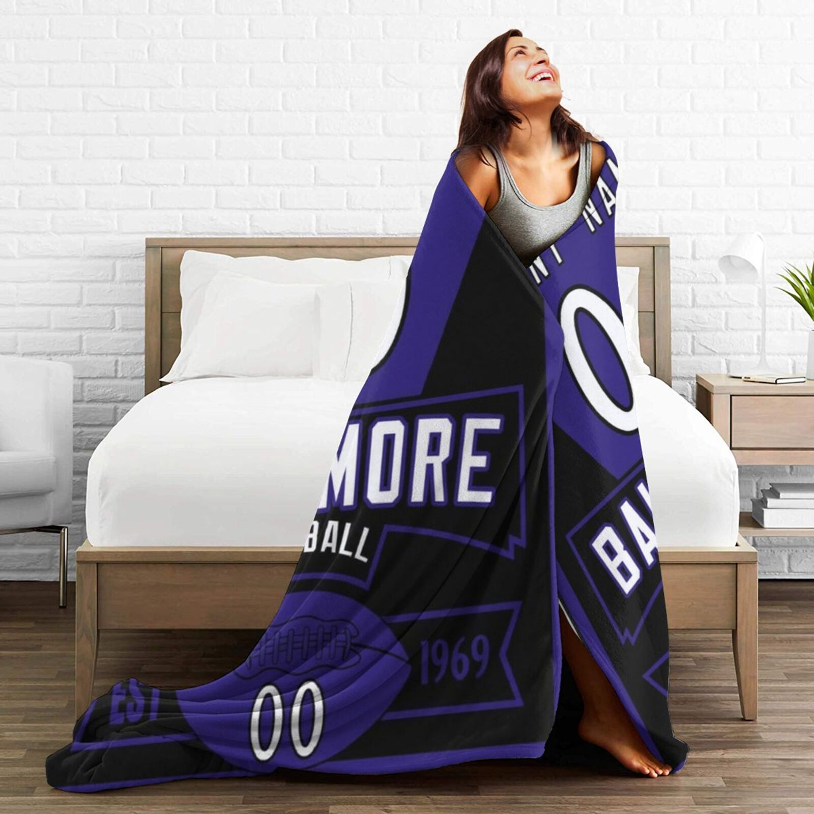 Custom Football Baltimore City Fleece Throw Blanket With Name Number for Fans Gifts