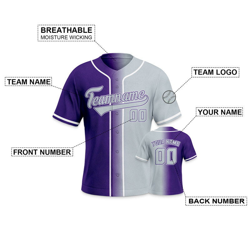 Custom Purple Gray-White Authentic Split Fashion Baseball Jersey