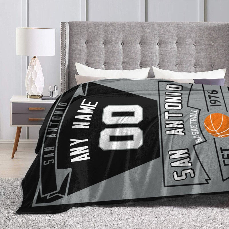 Custom Basketball San Antonio  Fleece Throw Blanket With Name Number for Fans Gifts