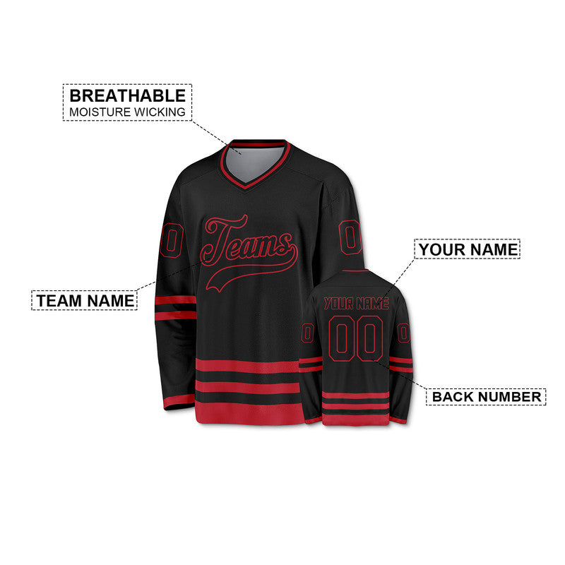 Custom Black Red Authentic Hockey Jersey1