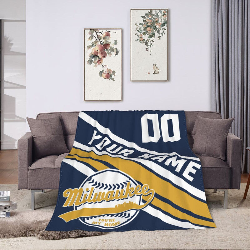 Custom Baseball Milwaukee   Fleece Throw Blanket With Name Number for Fans Gifts