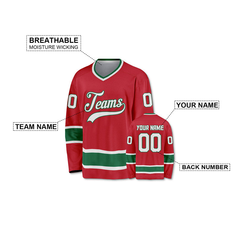 Custom Red White-Green Authentic Hockey Jersey