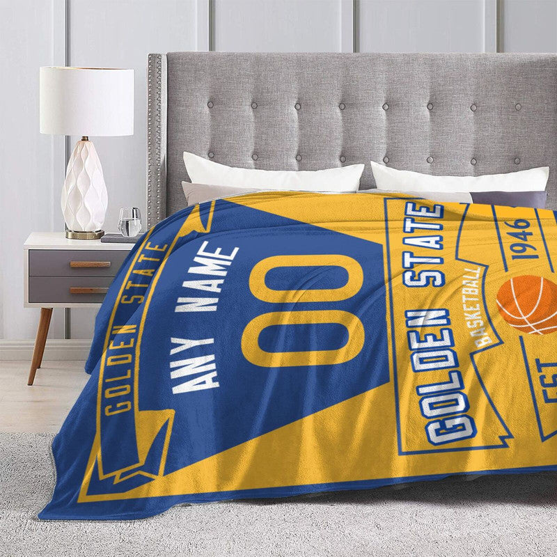 Custom Basketball Golden State  Fleece Throw Blanket With Name Number for Fans Gifts