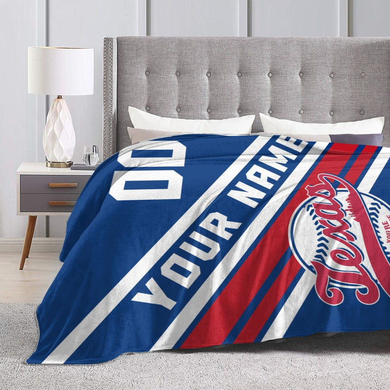 Custom Baseball Texas Fleece Throw Blanket With Name Number for Fans Gifts