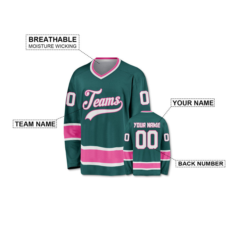 Custom Aqua White-Pink Authentic Hockey Jersey