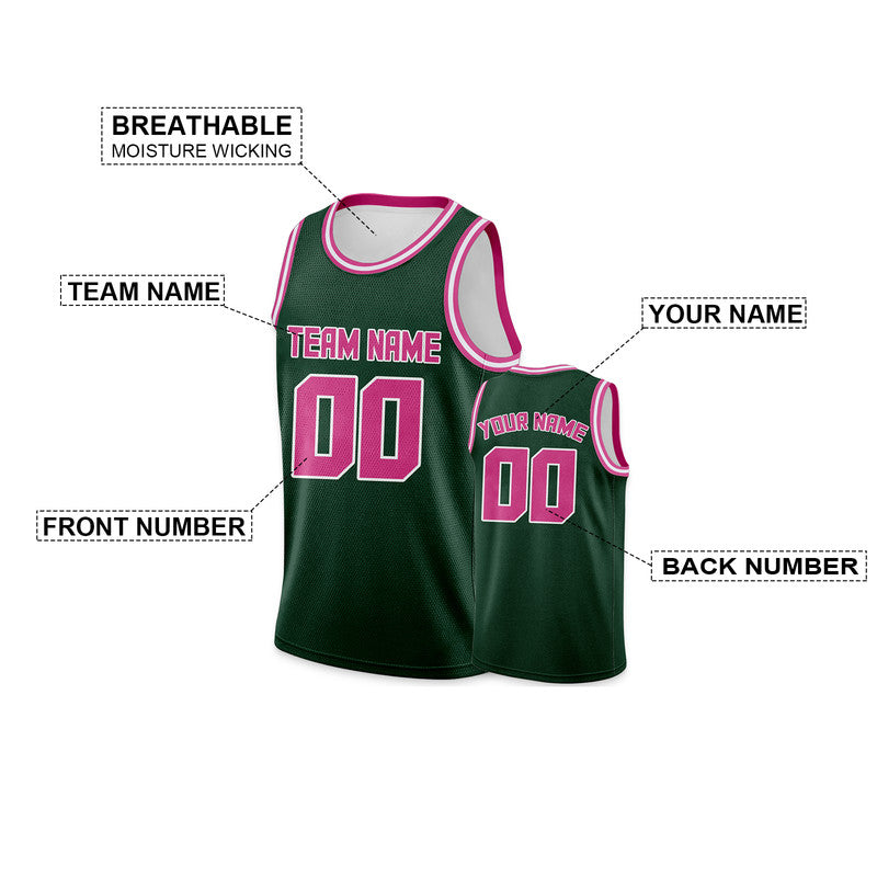 Custom Kelly Green Pink Round Neck Rib-Knit Basketball Jersey
