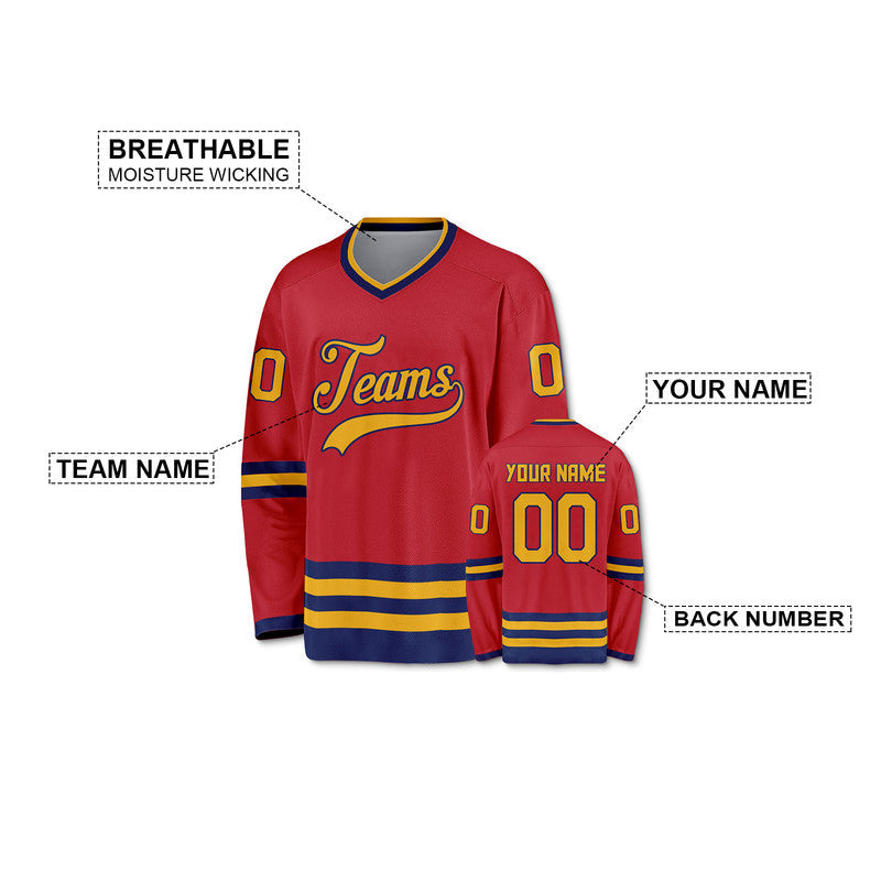 Custom Red Gold-Black Authentic Hockey Jersey